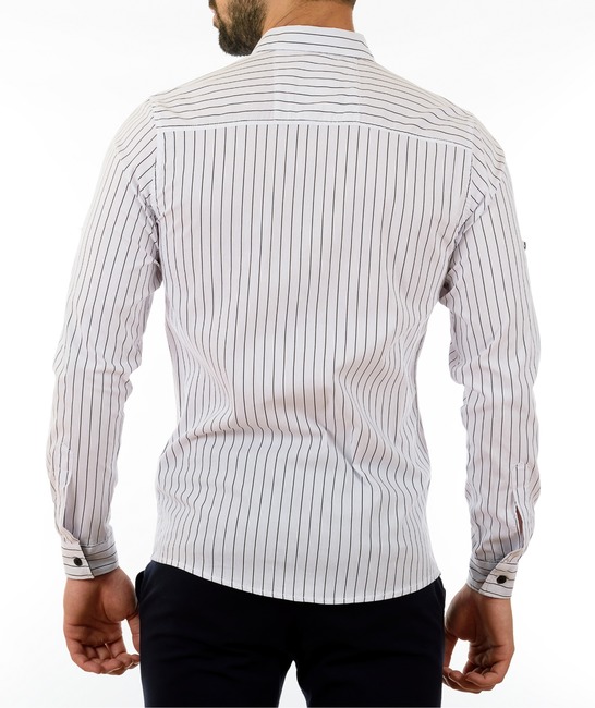 Ανδρικό λευκό πουκάμισο με στενές μαύρες ρίγες