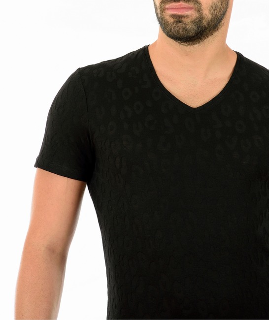 Ανδρικό μπλουζάκι μαύρο λεοπάρ 