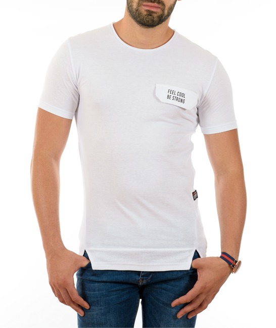 Ανδρικό λευκό μπλουζάκι με διακοσμητική τσέπη με επιγραφή