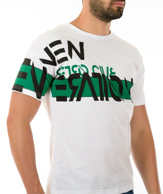 Ανδρικό λευκό μπλουζάκι με μαύρες και πράσινες επιγραφές