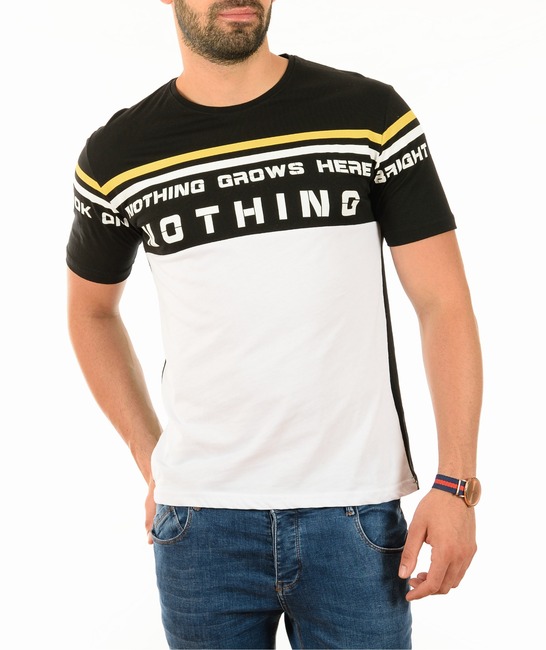 Ανδρικό ασπρόμαυρο μπλουζάκι με κίτρινες και άσπρες ρίγες