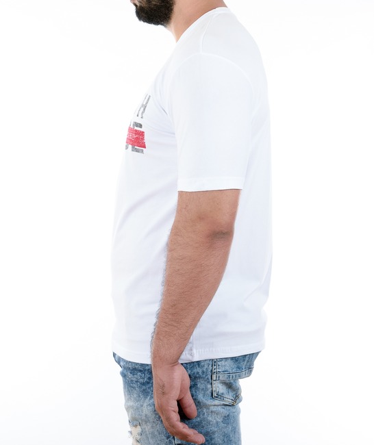 11 - Ανδρικό λευκό μπλουζάκι με κόκκινη γραμμή και μαύρη επιγραφή