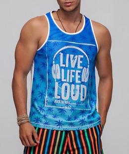 05 - Ανδρικό ναυτικό μπλε αμάνικο T-shirt σε φοίνικες και λευκή επιγραφή 