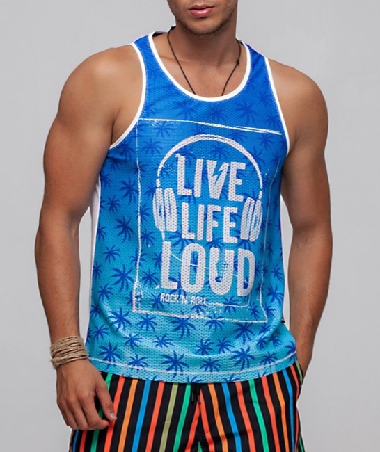 05 - Ανδρικό ναυτικό μπλε αμάνικο T-shirt σε φοίνικες και λευκή επιγραφή 