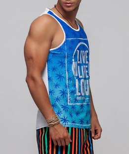 05 - Ανδρικό ναυτικό μπλε αμάνικο T-shirt σε φοίνικες και λευκή επιγραφή 