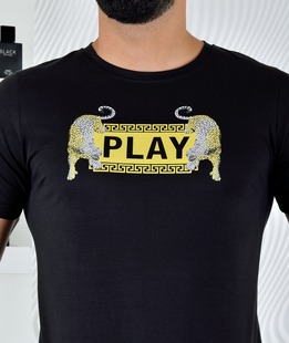 Μαύρο ανδρικό μπλουζάκι PLAY με τίγρη