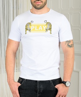 Λευκό ανδρικό μπλουζάκι PLAY με τίγρη