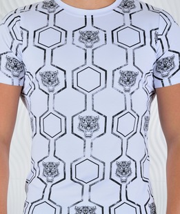 Λευκό ανδρικό μπλουζάκι με εξάγωνα και τίγρη 