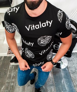 Μαύρο ανδρικό μπλουζάκι Vitalaty με κεφάλι λιονταριού