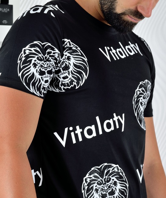 Μαύρο ανδρικό μπλουζάκι Vitalaty με κεφάλι λιονταριού