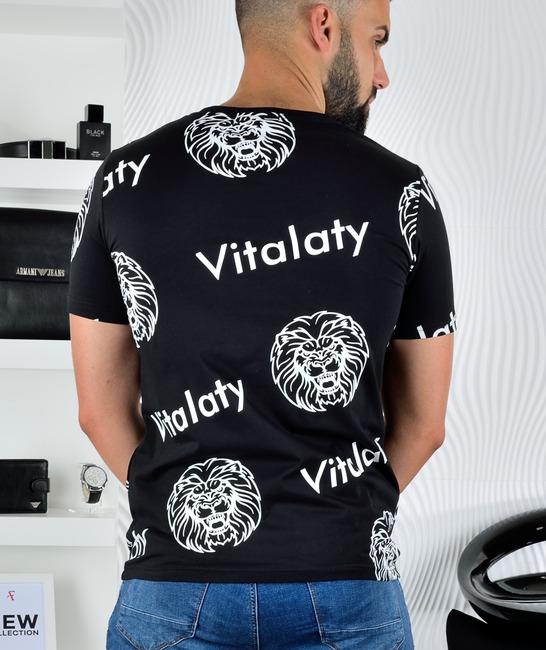 Μαύρο ανδρικό μπλουζάκι Vitalaty με κεφάλι λιονταριού