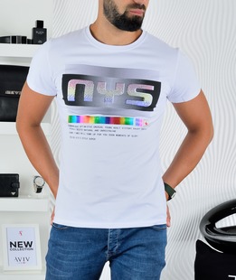 Ανδρικό λευκό μπλουζάκι NYS με πέτρες