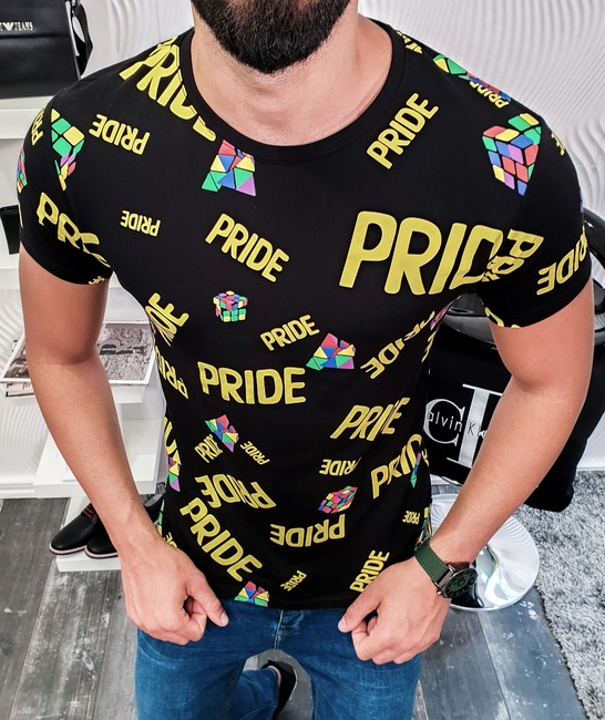 Ανδρικό μαύρο μπλουζάκι PRIDE με κύβο Rubik