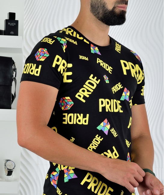 Ανδρικό μαύρο μπλουζάκι PRIDE με κύβο Rubik