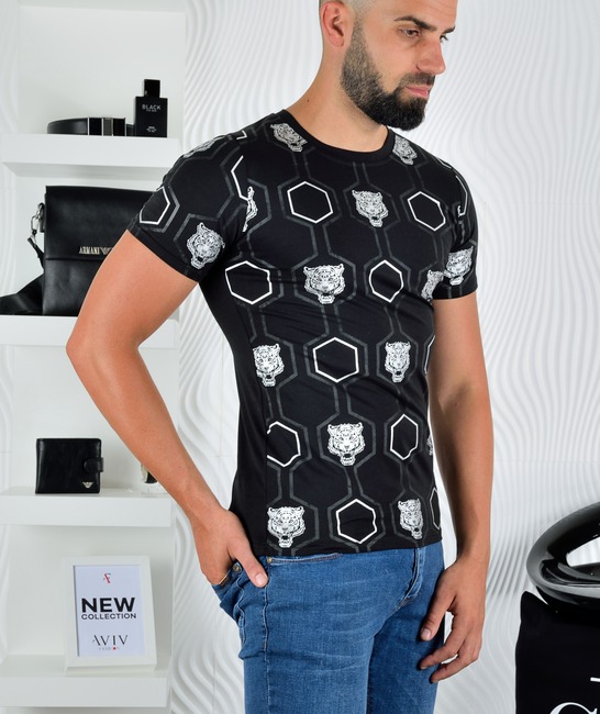 Ανδρικη μαύρο μπλουζάκι με μαύρα τετράγωνα 