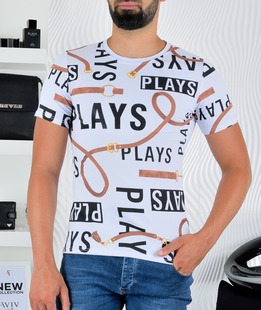 Λευκό μπλουζάκι PLAYS με διακοσμημένες ζωγραφισμένες ζώνες