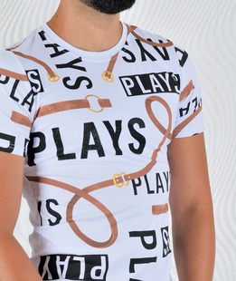 Λευκό μπλουζάκι PLAYS με διακοσμημένες ζωγραφισμένες ζώνες