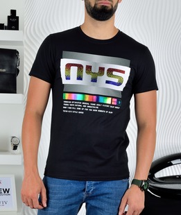 Ανδρικό μαύρο μπλουζάκι NYS με πέτρες 