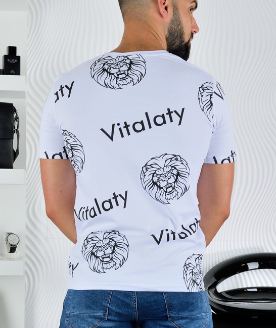 Λευκό ανδρικό μπλουζάκι Vitalaty με κεφάλι λιονταριού Λευκό ανδρικό μπλουζάκι Vitalaty με κεφάλι λιονταριού