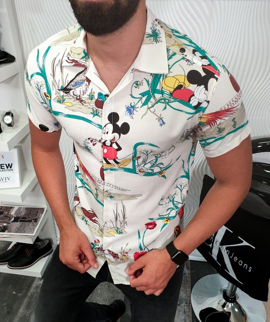 Πολυτελές ανδρικό πουκάμισο με κοντά μανίκια εκρού χρώμα