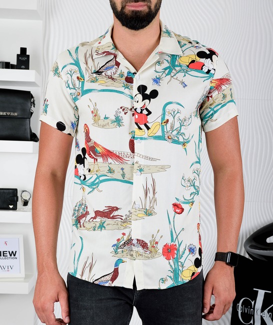 Πολυτελές ανδρικό πουκάμισο με κοντά μανίκια εκρού χρώμα