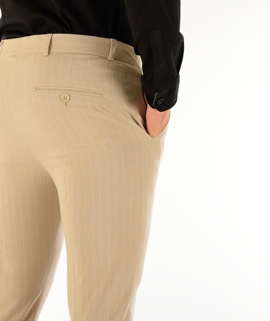 Ανδρικό παντελόνι χρώμα μπεζ με λεπτές άσπρες ρίγες 
