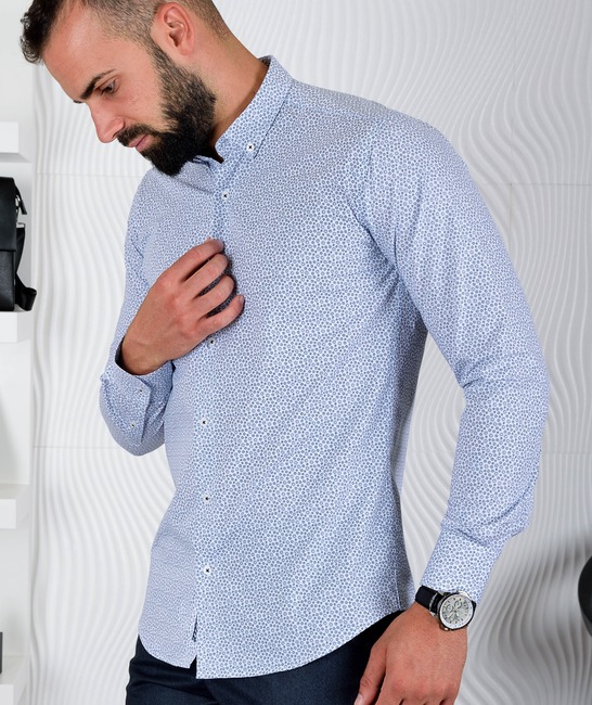 Ανδρικό λευκό πουκάμισο με μπλε στοιχεία