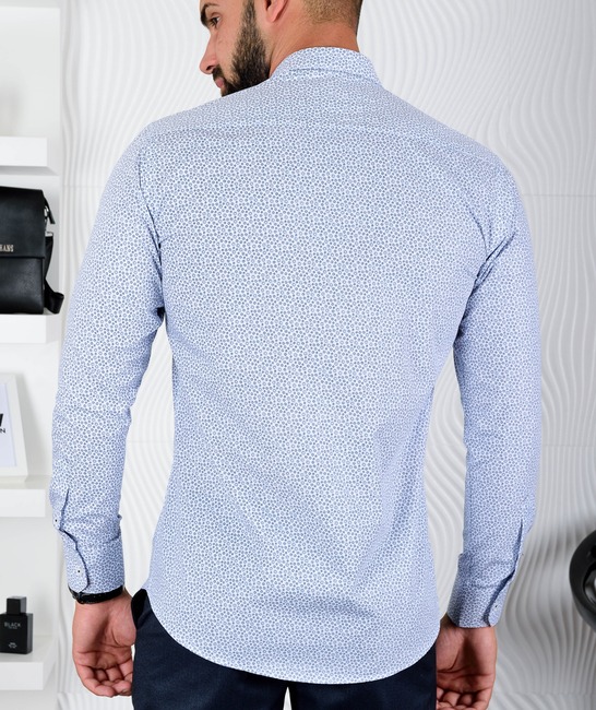 Ανδρικό λευκό πουκάμισο με μπλε στοιχεία