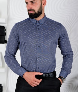 Μπλε ανδρικό πουκάμισο με αστεράκια 