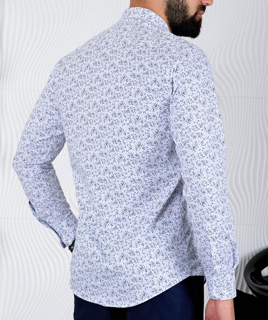 Ανδρικό λευκό πουκάμισο με φλοράλ στοιχεία 