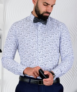 Ανδρικό λευκό πουκάμισο με φλοράλ στοιχεία 