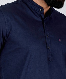 Ανδρικό σκούρο μπλε πουκάμισο με γιακά Μάο