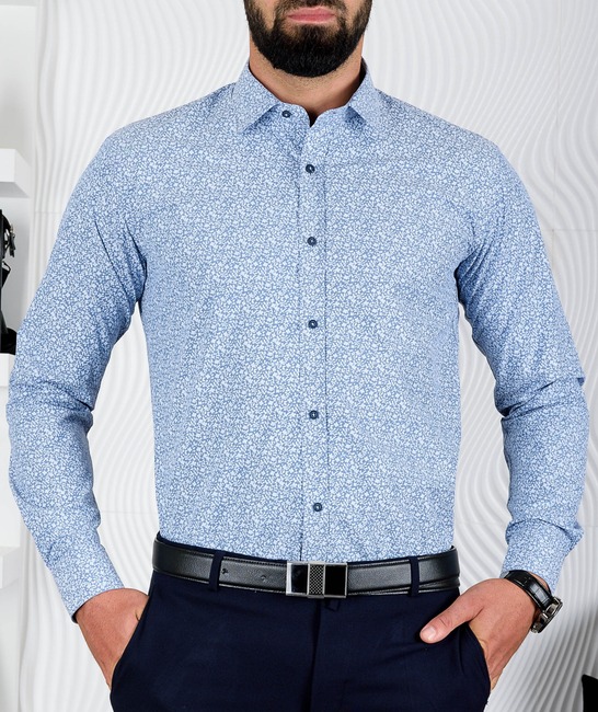 Μπλε ανοιχτό ανδρικό πουκάμισο με σχέδια 