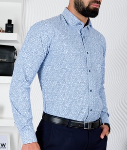 Μπλε ανοιχτό ανδρικό πουκάμισο με σχέδια  Μπλε ανοιχτό ανδρικό πουκάμισο με σχέδια