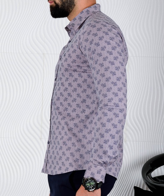 Ανδρικό παστέλ μοβ πουκάμισο με floral print