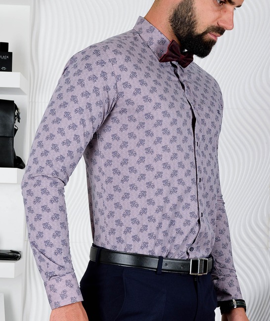 Ανδρικό παστέλ μοβ πουκάμισο με floral print