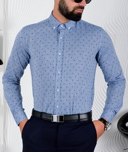 Ανδρικό μπλε πουκάμισο με μικρά λουλούδια