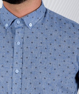 Ανδρικό μπλε πουκάμισο με μικρά λουλούδια