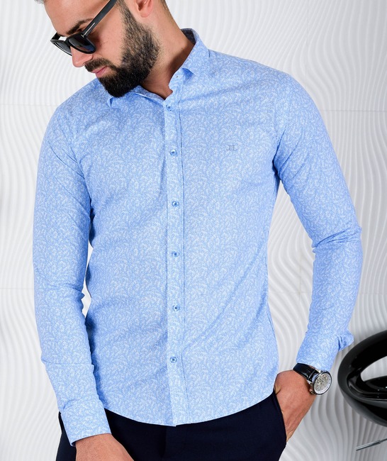 Λευκό ανδρικό πουκάμισο με μπλε στοιχεία