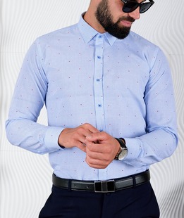 Μπλε ανδρικό πουκάμισο με κόκκινες κουκκίδες