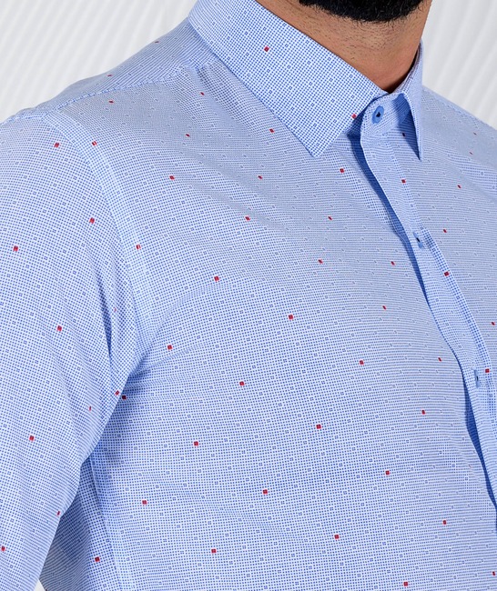 Μπλε ανδρικό πουκάμισο με κόκκινες κουκκίδες