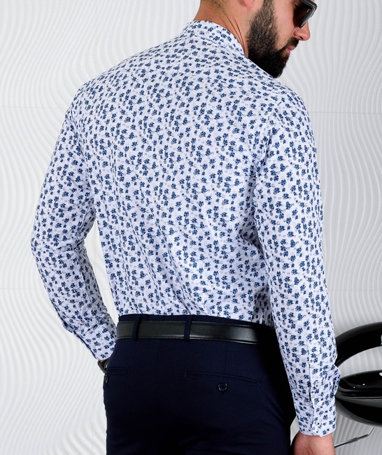 Ανδρικό πουκάμισο λευκό χρώμα με μπλε φύλλα