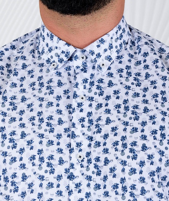 Ανδρικό πουκάμισο λευκό χρώμα με μπλε φύλλα