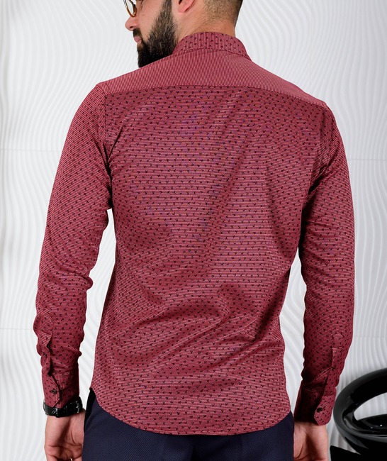 Ανδρικό πουκάμισο με αστεράκια μπορντό χρώμα