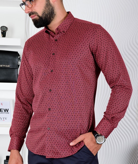 Ανδρικό πουκάμισο με αστεράκια μπορντό χρώμα
