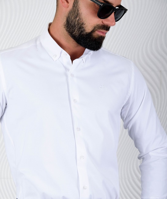 Ανδρικό πουκάμισο λευκό χρώμα από ανάγλυφο ύφασμα