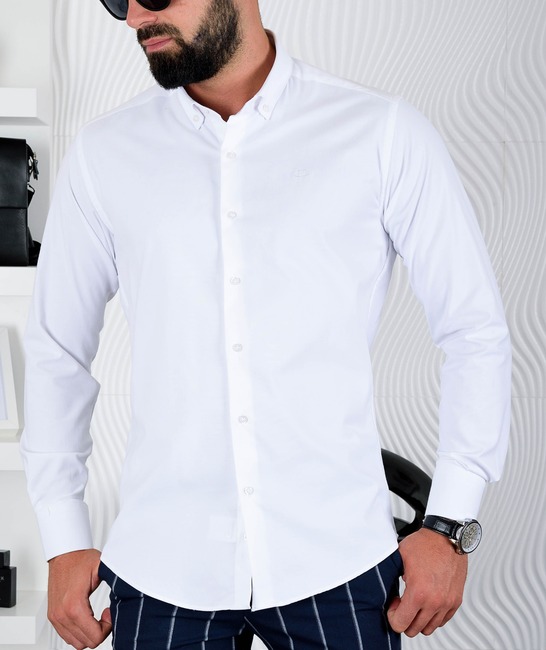 Ανδρικό πουκάμισο λευκό χρώμα από ανάγλυφο ύφασμα