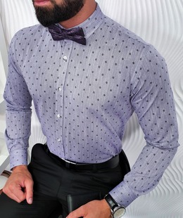 Ανδρικό πουκάμισο απαλό μωβ με μικρά λουλούδια