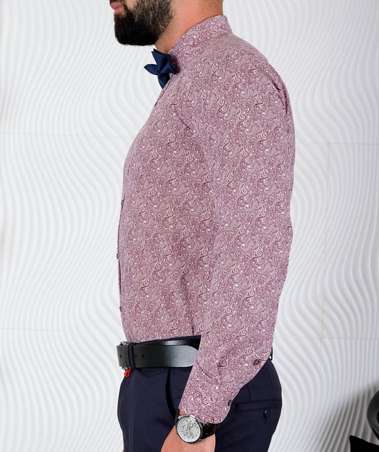 Μπορντό ανδρικό πουκάμισο με σκούρα paisley στοιχεία