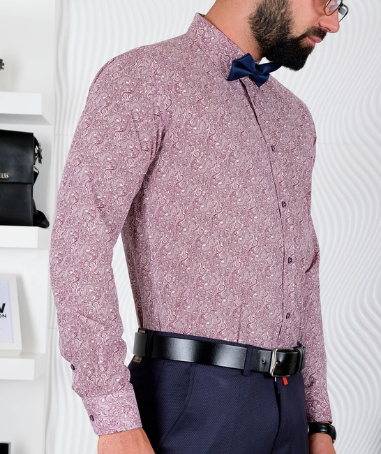 Μπορντό ανδρικό πουκάμισο με σκούρα paisley στοιχεία